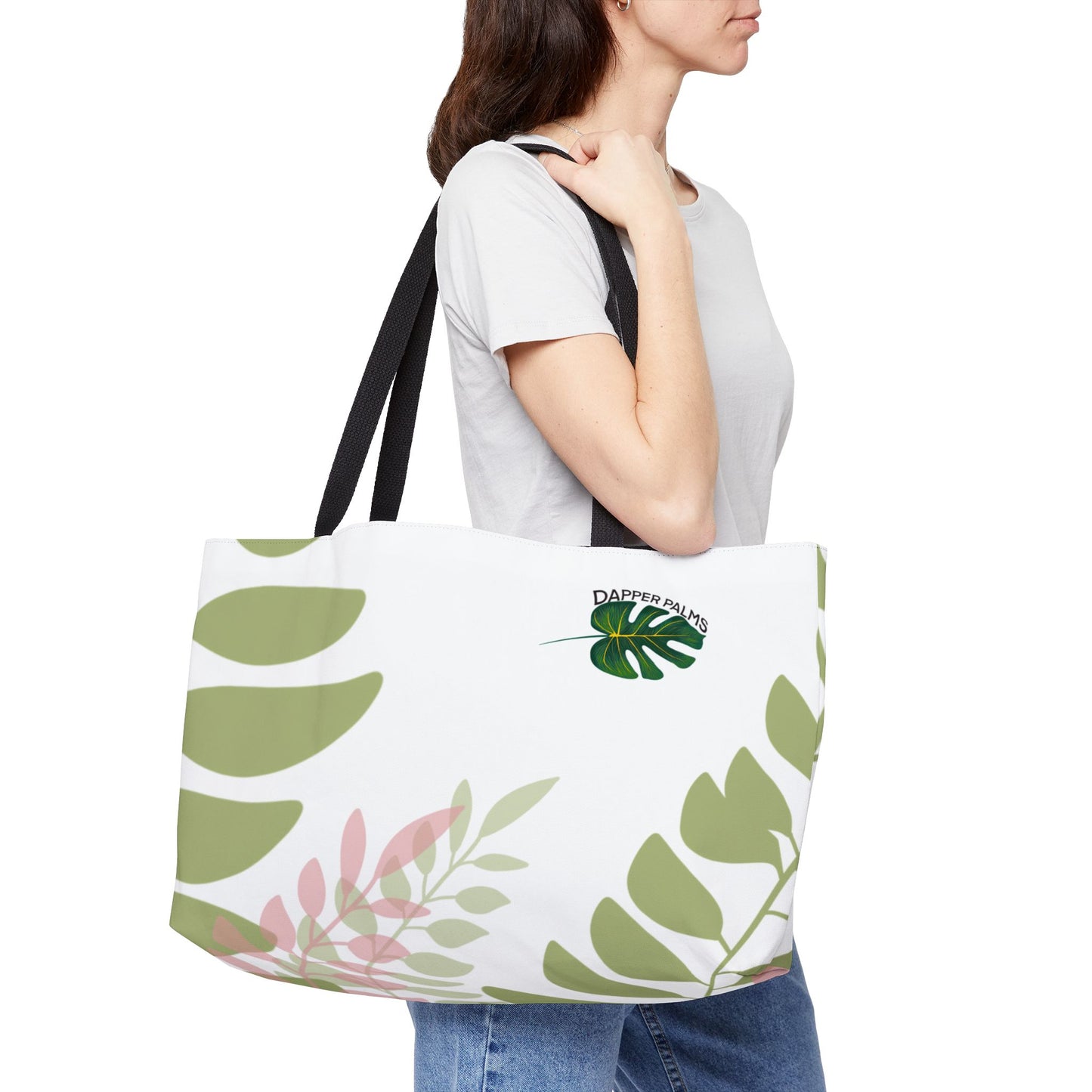 Dapper Palms Pink and Green Leaf Tote Bag