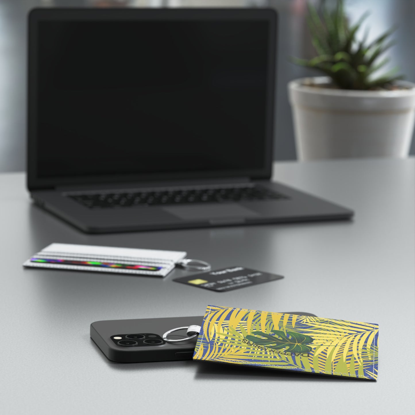 Dapper Palms Saffiano Leather Card Holder