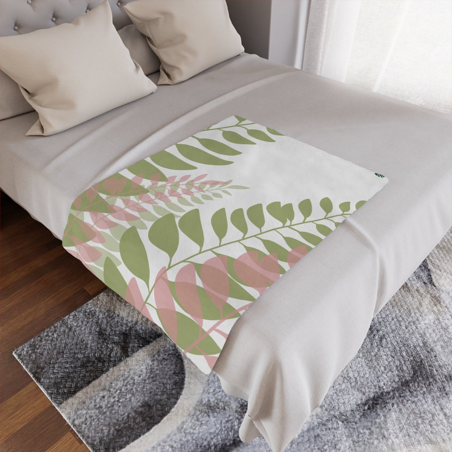Dapper Palms Cozy Microfiber Blanket - Pink and Green Leaf