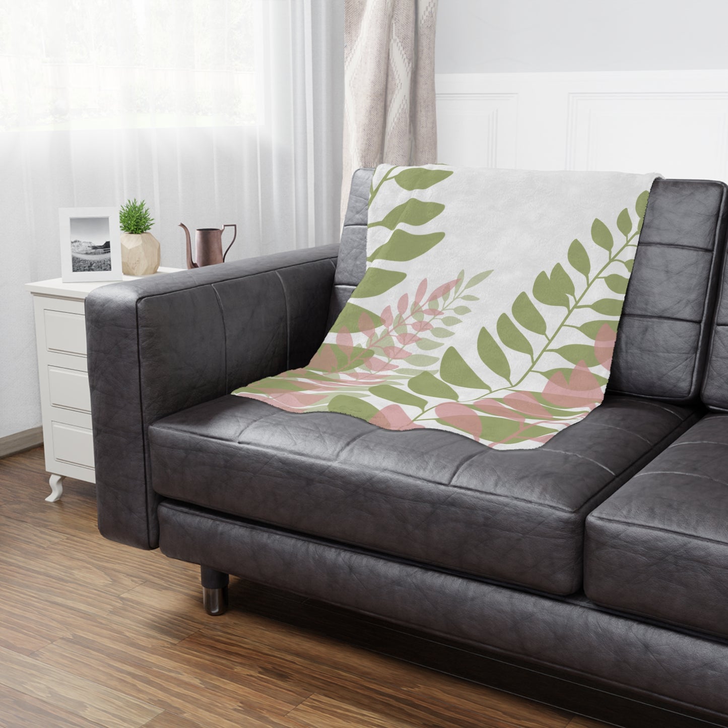 Dapper Palms Cozy Microfiber Blanket - Pink and Green Leaf