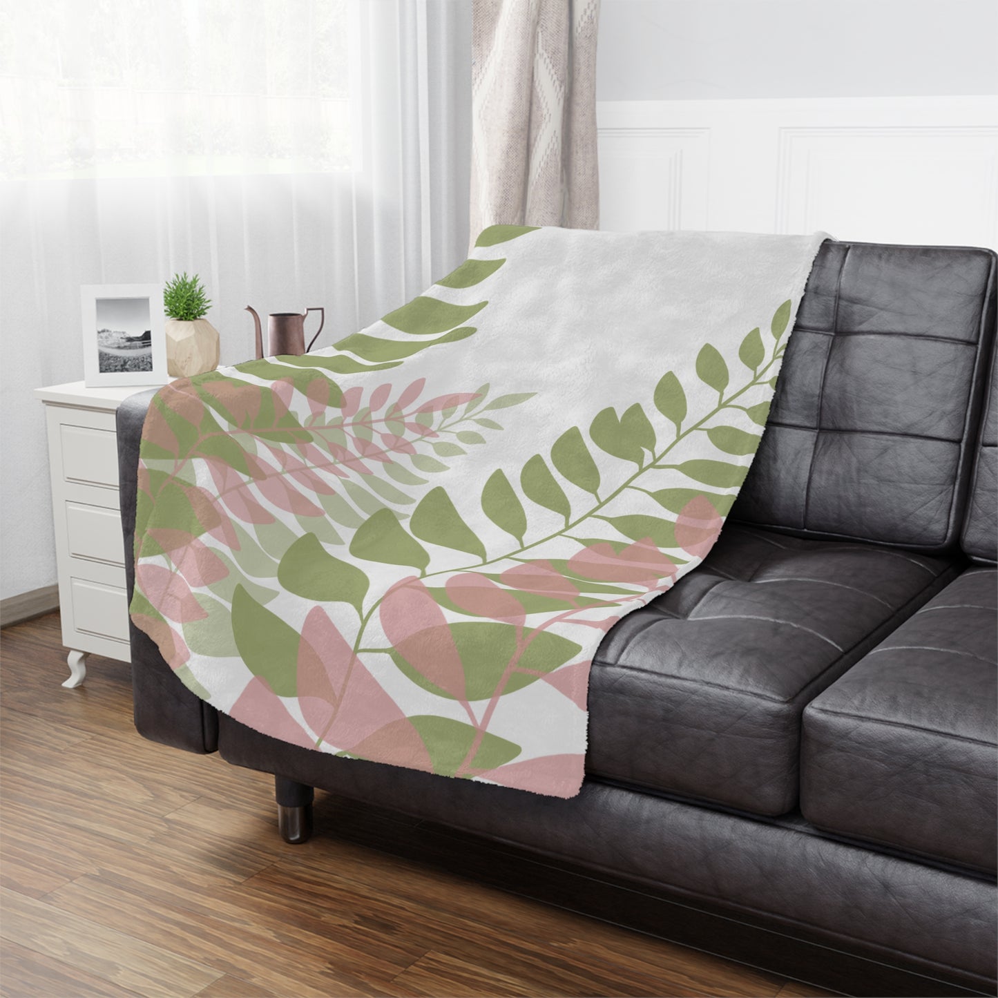Dapper Palms Cozy Microfiber Blanket - Pink and Green Leaf