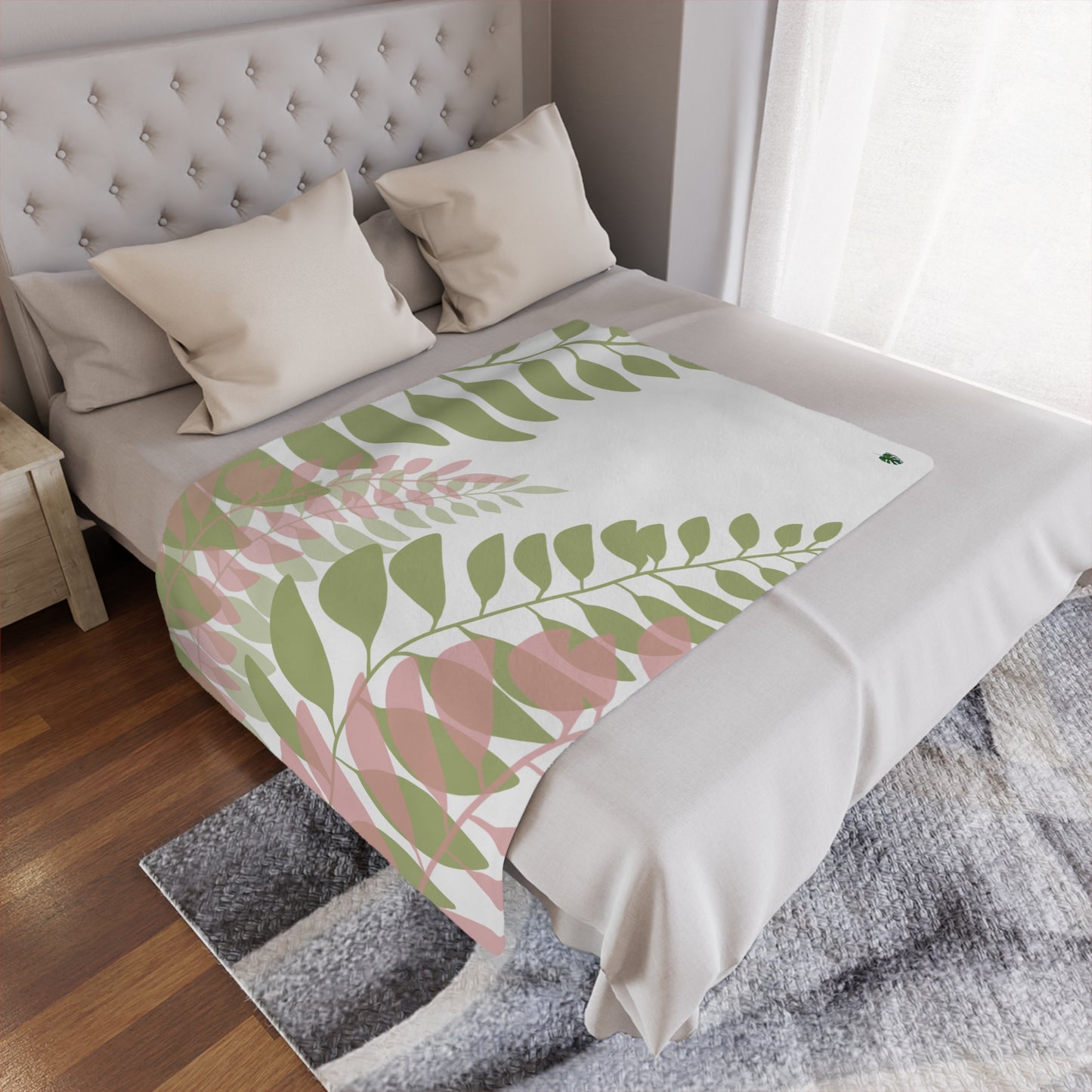 Dapper Palms Cozy Microfiber Blanket - Pink and Green Leaf