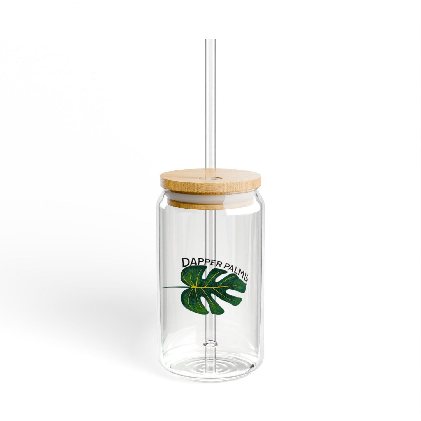 Dapper Palms 16oz Bamboo-Lid Sipper Glass - Sustainable and Stylish